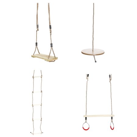 PLAYBERG Wooden Swings with 4 Included Ropes, Tree Swing, Swing Bar, Climbing Rope Ladder and Swing Seat QI003370.Set